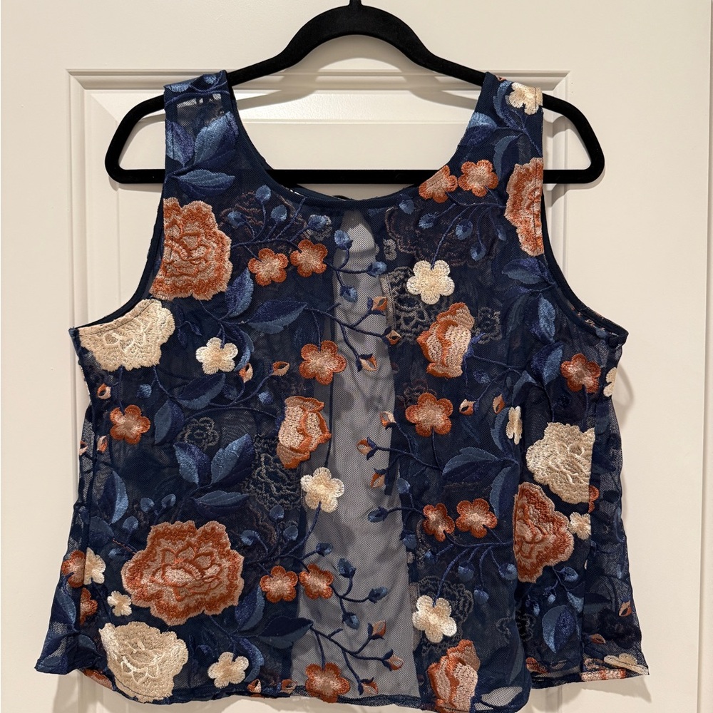 SHYANNE WOMEN'S FLORAL EMBROIDERED MESH TANK TOP